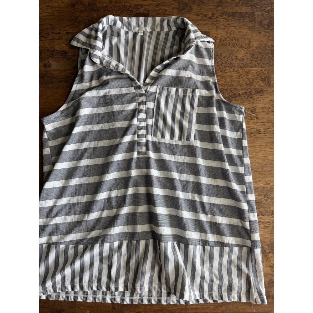 Ava James Womens Grey White Striped Sleeveless Tunic Top Collared V-Neck Size L